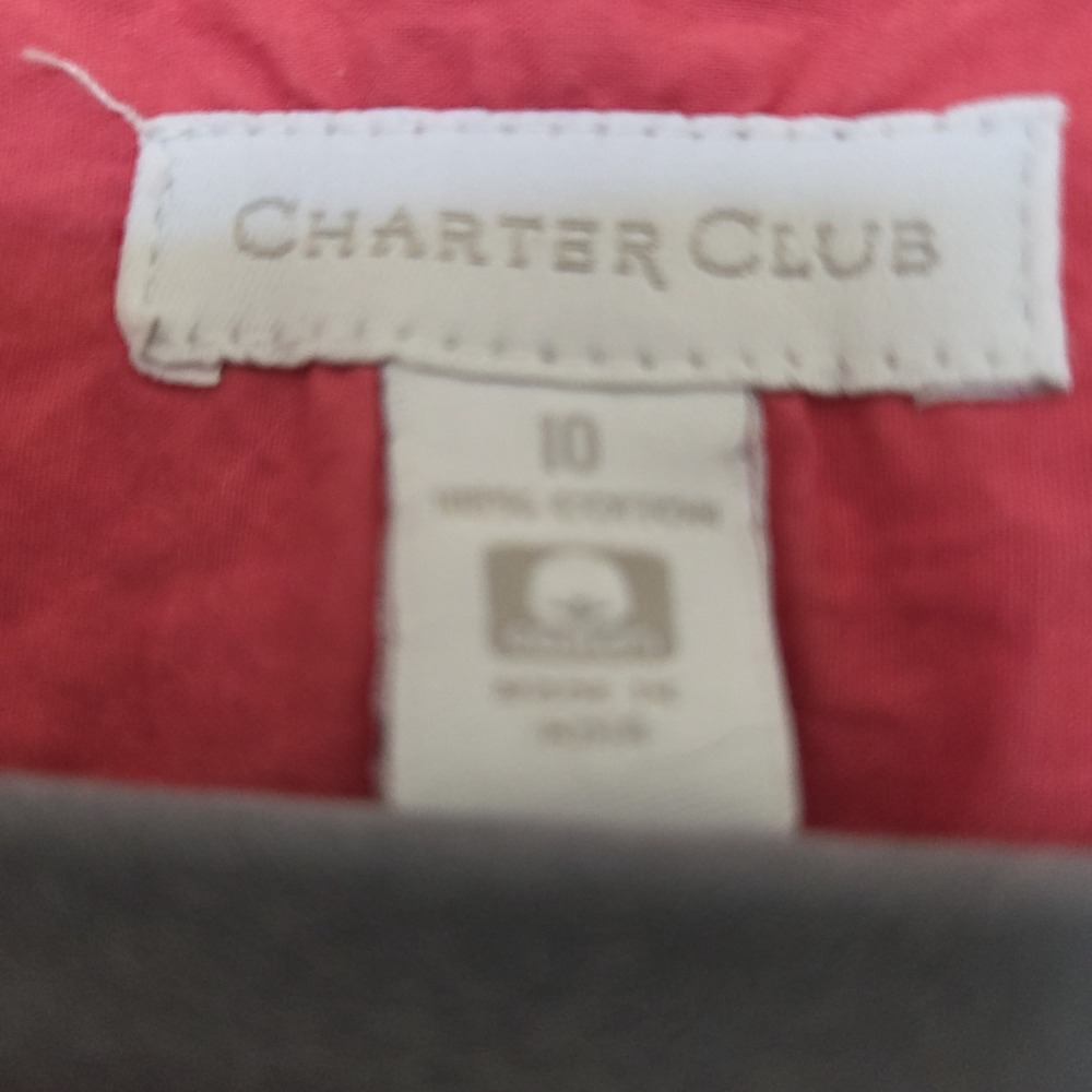 CHARTER CLUB Womens Cotton Tunic Sz 10 Deep Pink Color Embroidery at Collar EUC - Picture 2 of 4